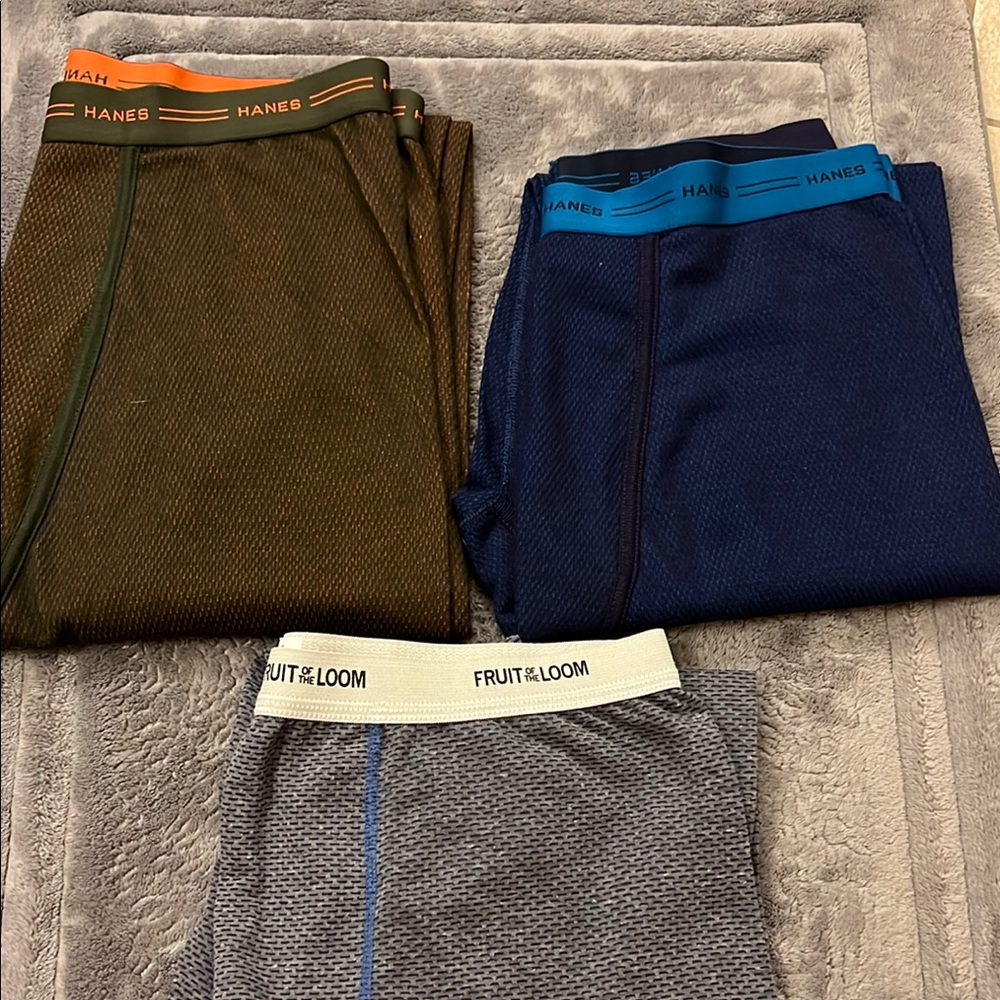**BUNDLE** 2 Hanes & 1 Fruit of the Loom Men Thermals- Olive, Blue, and Charcoal